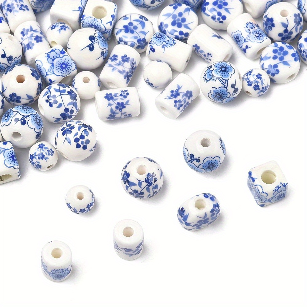 56pcs Handmade Porcelain Beads in Blue and White